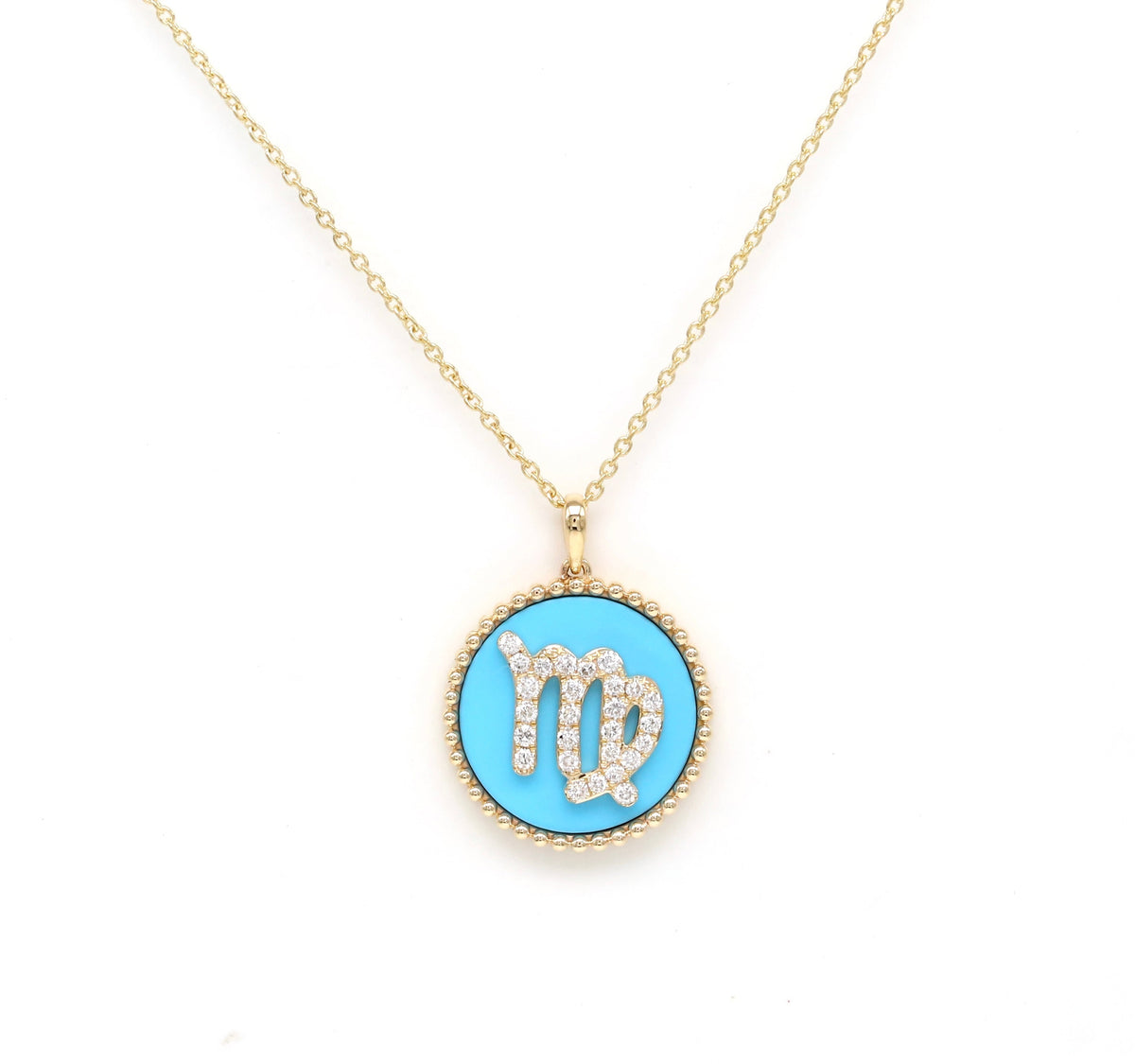 14K Gold Turquoise & Diamond Virgo Zodiac Medallion Medallion ALP-227Y-VIR.TR  - Abtin & Co.