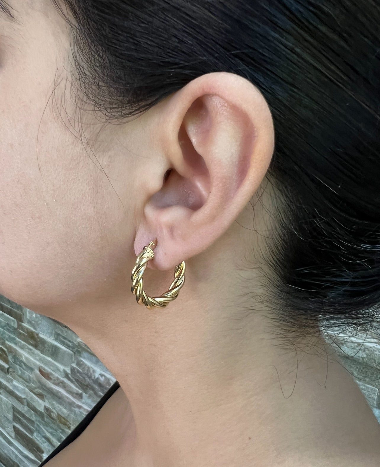 14K Gold Twist Hoop Earrings Earring ABGE-104.2-G  - Abtin & Co.