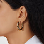 14K Gold Twisted Halo Hoop Earrings Earring ABGE-137-G  - Abtin & Co.
