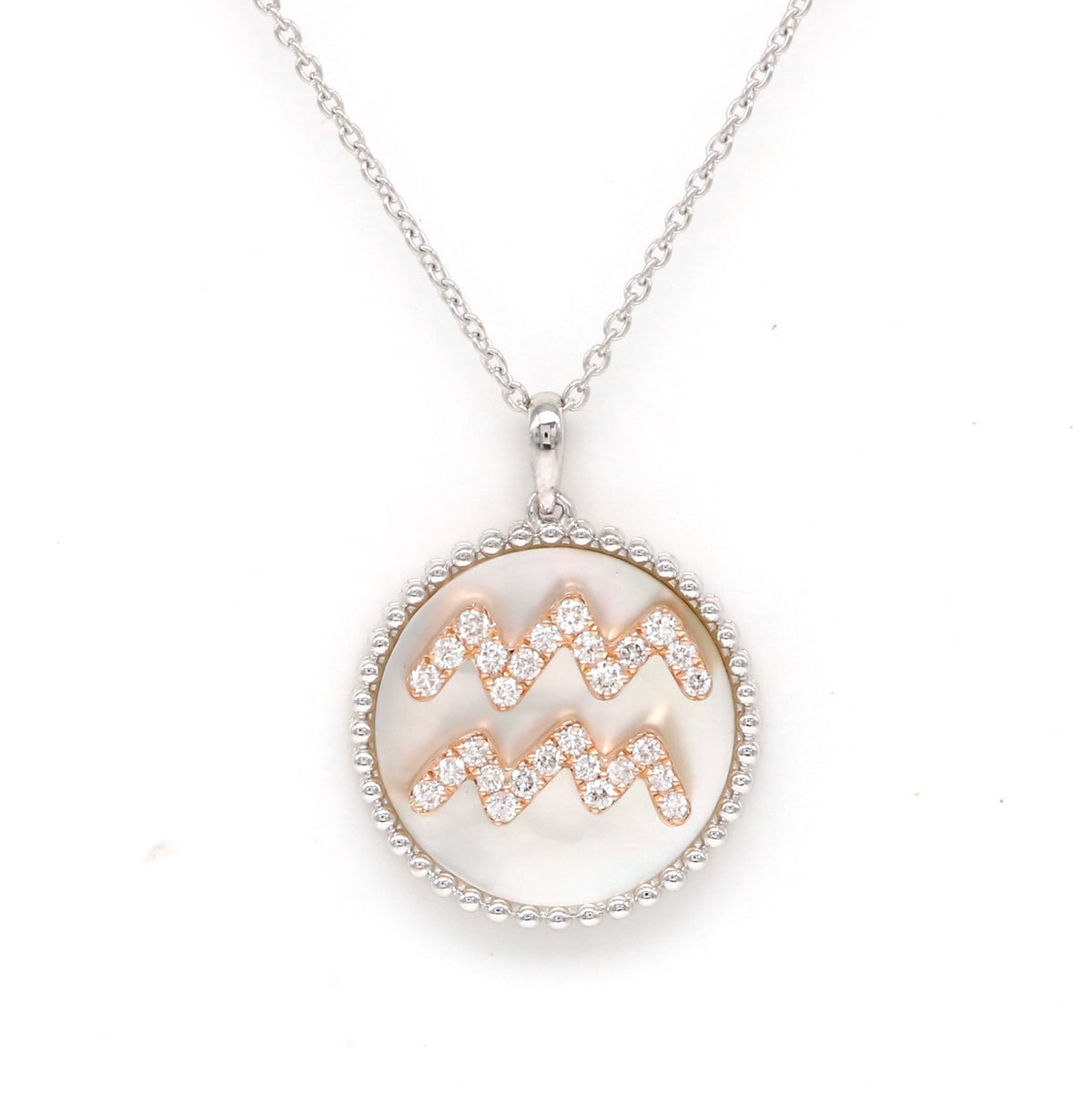 14K Gold White Mother Of Pearl & Diamond Aquarius Zodiac Medallion Medallion ALP-227Y-AQU.WM  - Abtin & Co.