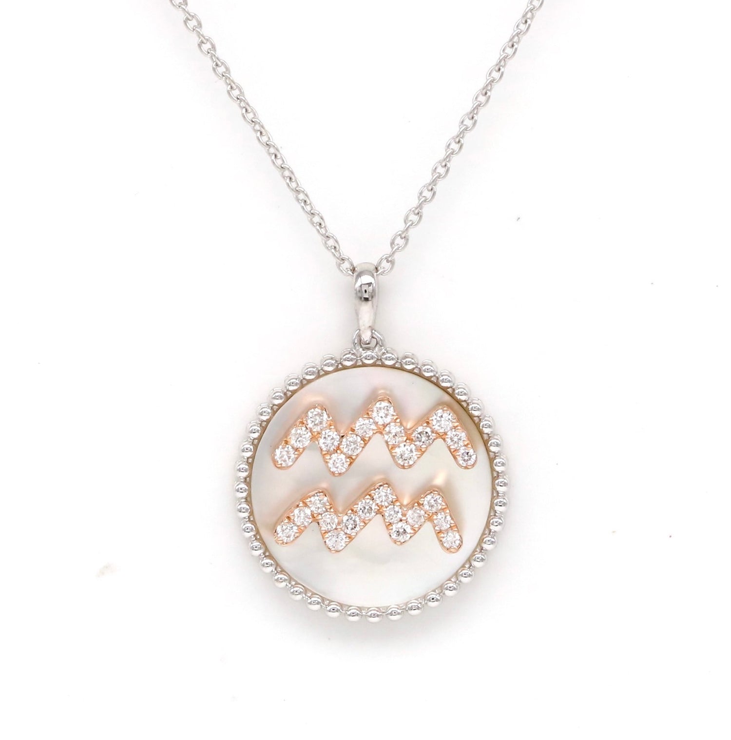 14K Gold White Mother Of Pearl & Diamond Aquarius Zodiac Medallion Medallion ALP-227Y-AQU.WM  - Abtin & Co.