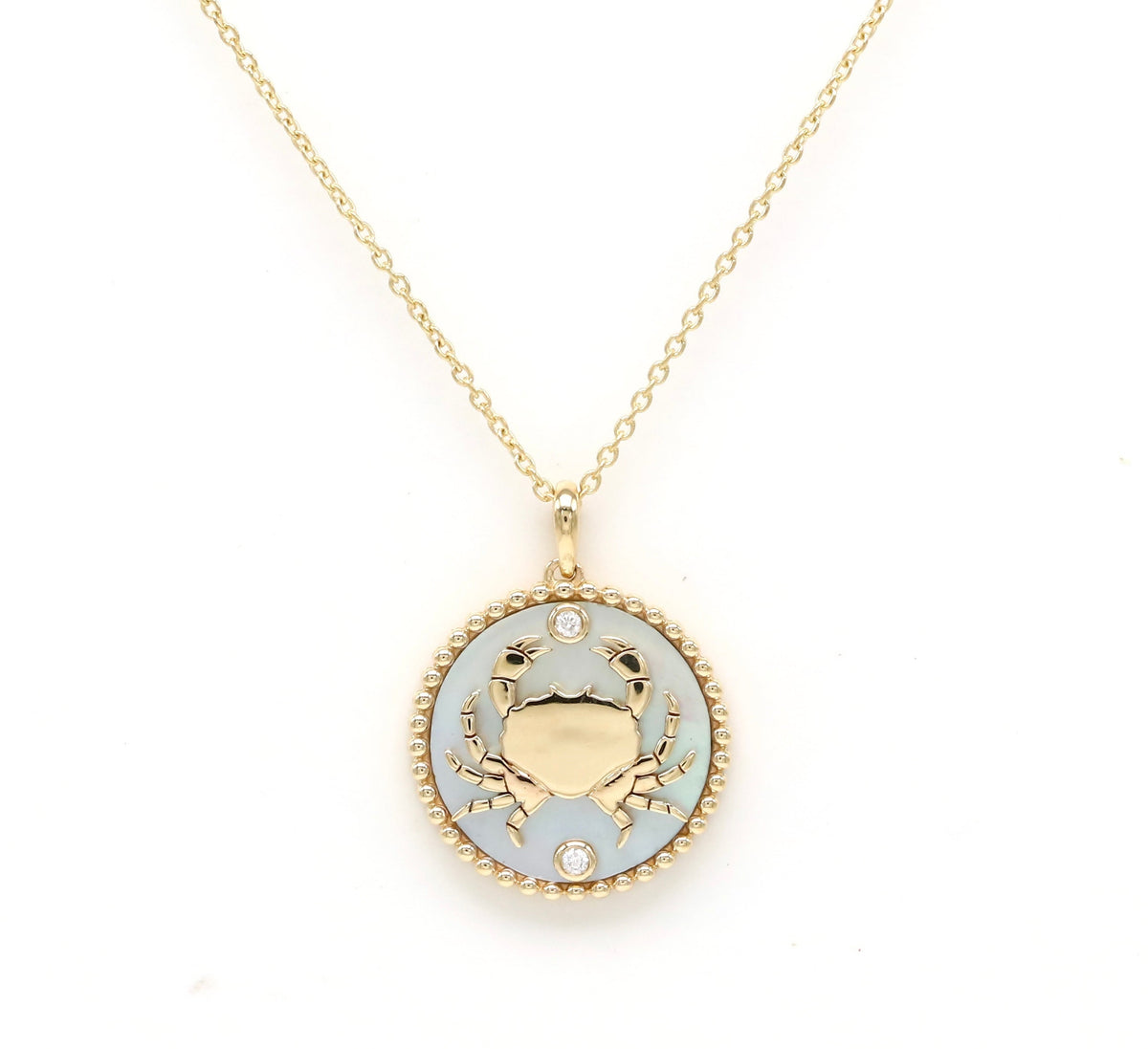 14K Gold White Mother of Pearl & Diamond Cancer Horoscope Medallion Medallion ALP-225Y-CAN.WM  - Abtin & Co.