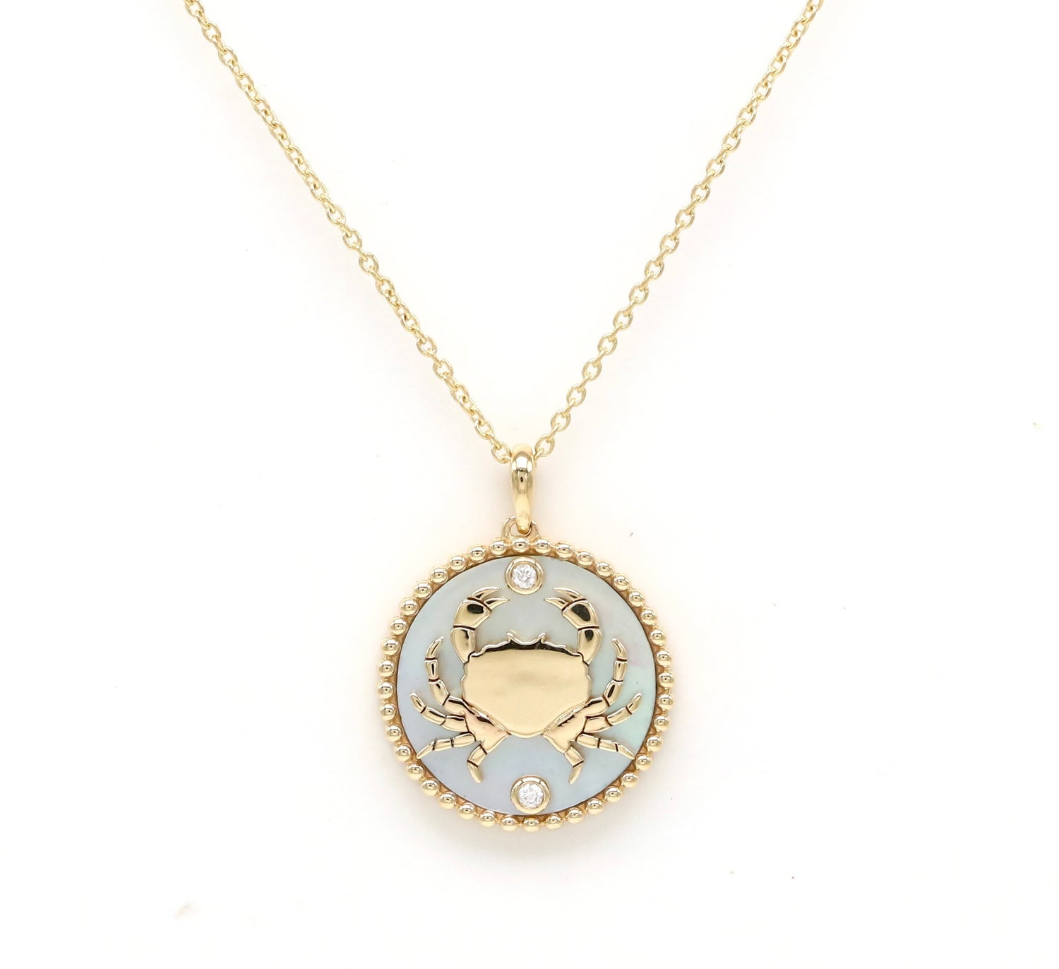 14K Gold White Mother of Pearl & Diamond Cancer Horoscope Medallion Medallion ALP-225Y-CAN.WM  - Abtin & Co.