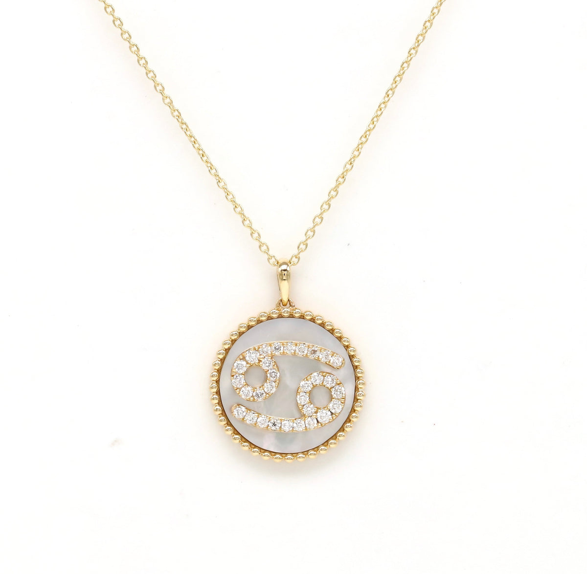 14K Gold White Mother of Pearl & Diamond Cancer Zodiac Medallion Medallion ALP-227Y-CAN.WM  - Abtin & Co.