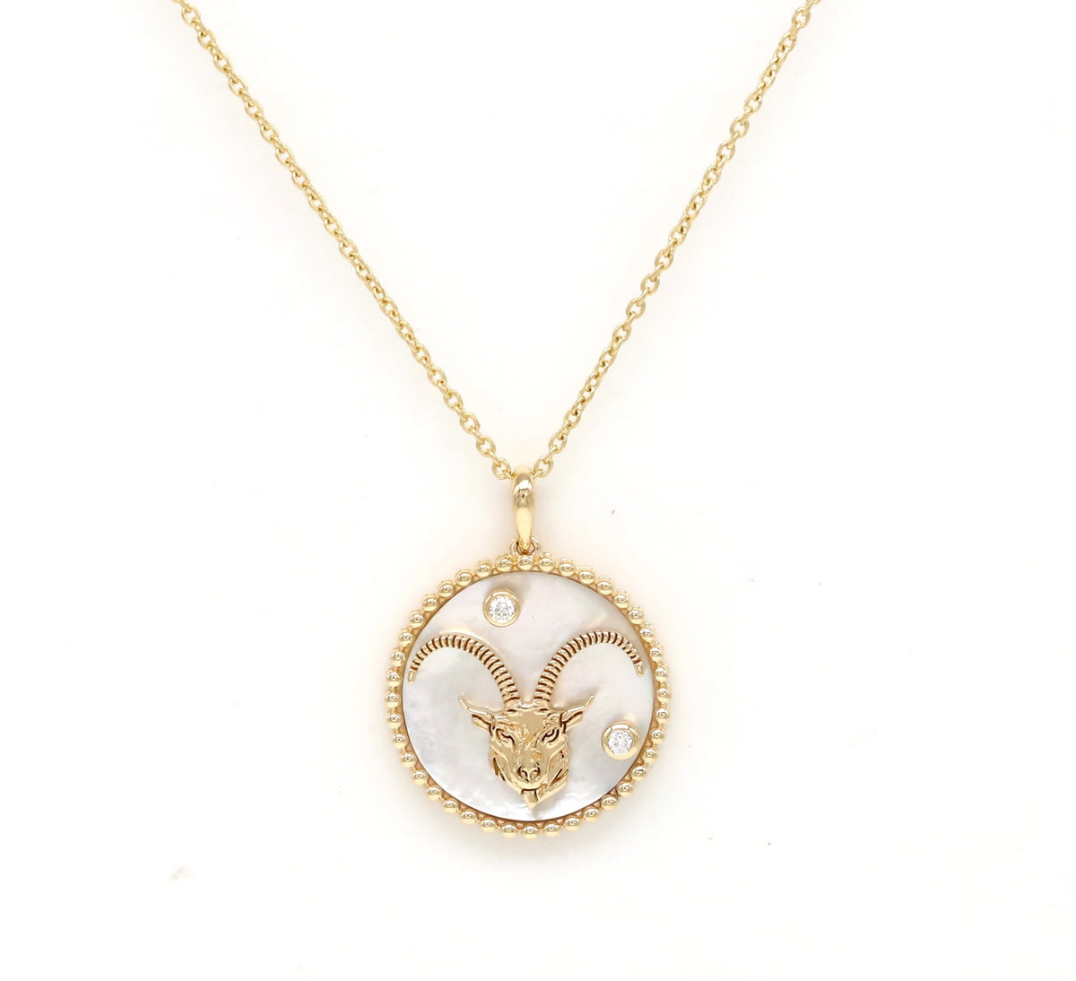 14K Gold White Mother of Pearl & Diamond Capricorn Horoscope Medallion Medallion ALP-225Y-CAP.WM  - Abtin & Co.