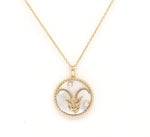 14K Gold White Mother of Pearl & Diamond Capricorn Horoscope Medallion Medallion ALP-225Y-CAP.WM  - Abtin & Co.