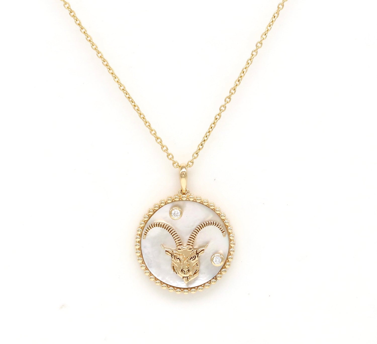 14K Gold White Mother of Pearl & Diamond Capricorn Horoscope Medallion Medallion ALP-225Y-CAP.WM  - Abtin & Co.