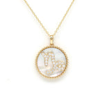 14K Gold White Mother of Pearl & Diamond Capricorn Zodiac Medallion Medallion ALP-227Y-CAP.WM  - Abtin & Co.