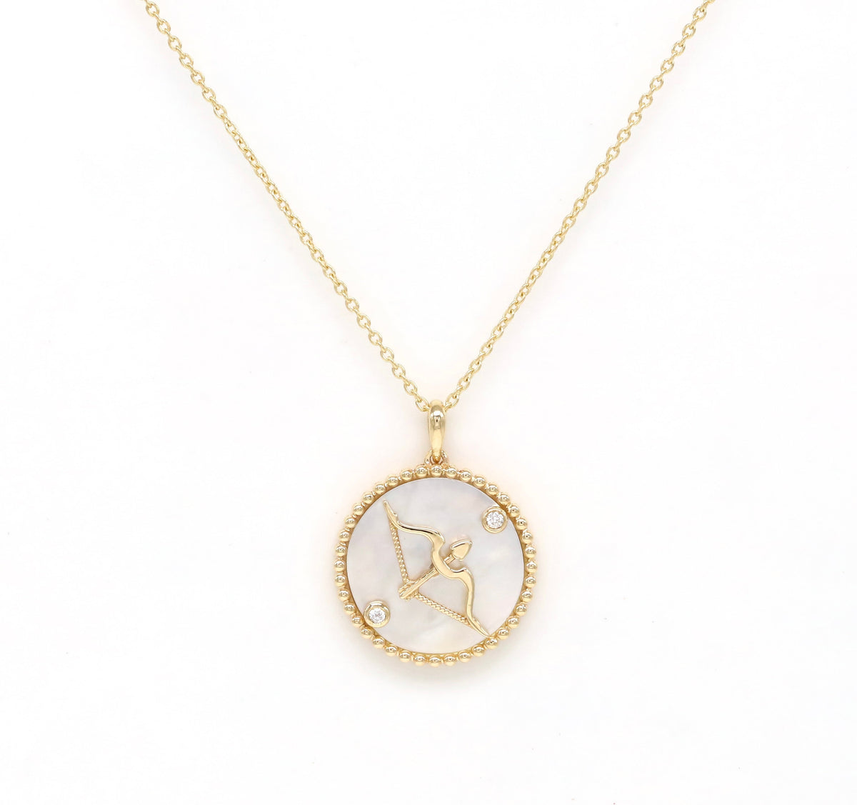 14K Gold White Mother of Pearl & Diamond Sagittarius Horoscope Medallion Medallion ALP-225Y-SAG.WM  - Abtin & Co.