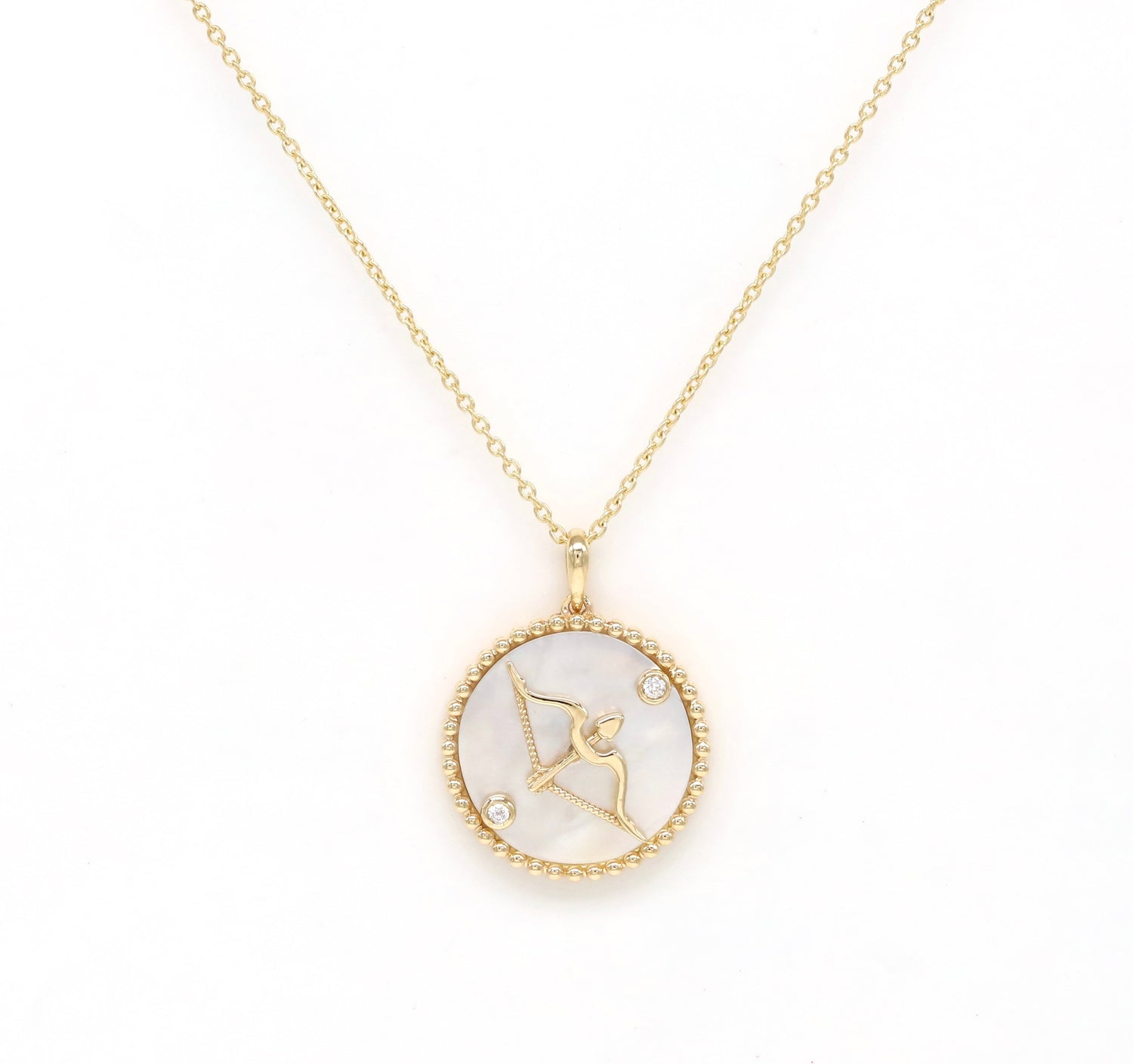14K Gold White Mother of Pearl & Diamond Sagittarius Horoscope Medallion Medallion ALP-225Y-SAG.WM  - Abtin & Co.