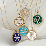 14K Gold White Mother of Pearl & Diamond Sagittarius Zodiac Medallion Medallion ALP-227Y-SAG.WM  - Abtin & Co.