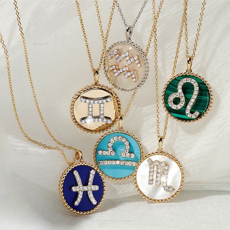 14K Gold White Mother of Pearl & Diamond Sagittarius Zodiac Medallion Medallion ALP-227Y-SAG.WM  - Abtin & Co.
