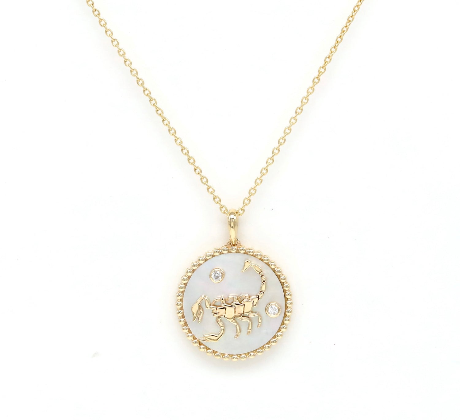 14K Gold White Mother of Pearl & Diamond Scorpio Horoscope Medallion Medallion ALP-225Y-SCO.WM  - Abtin & Co.