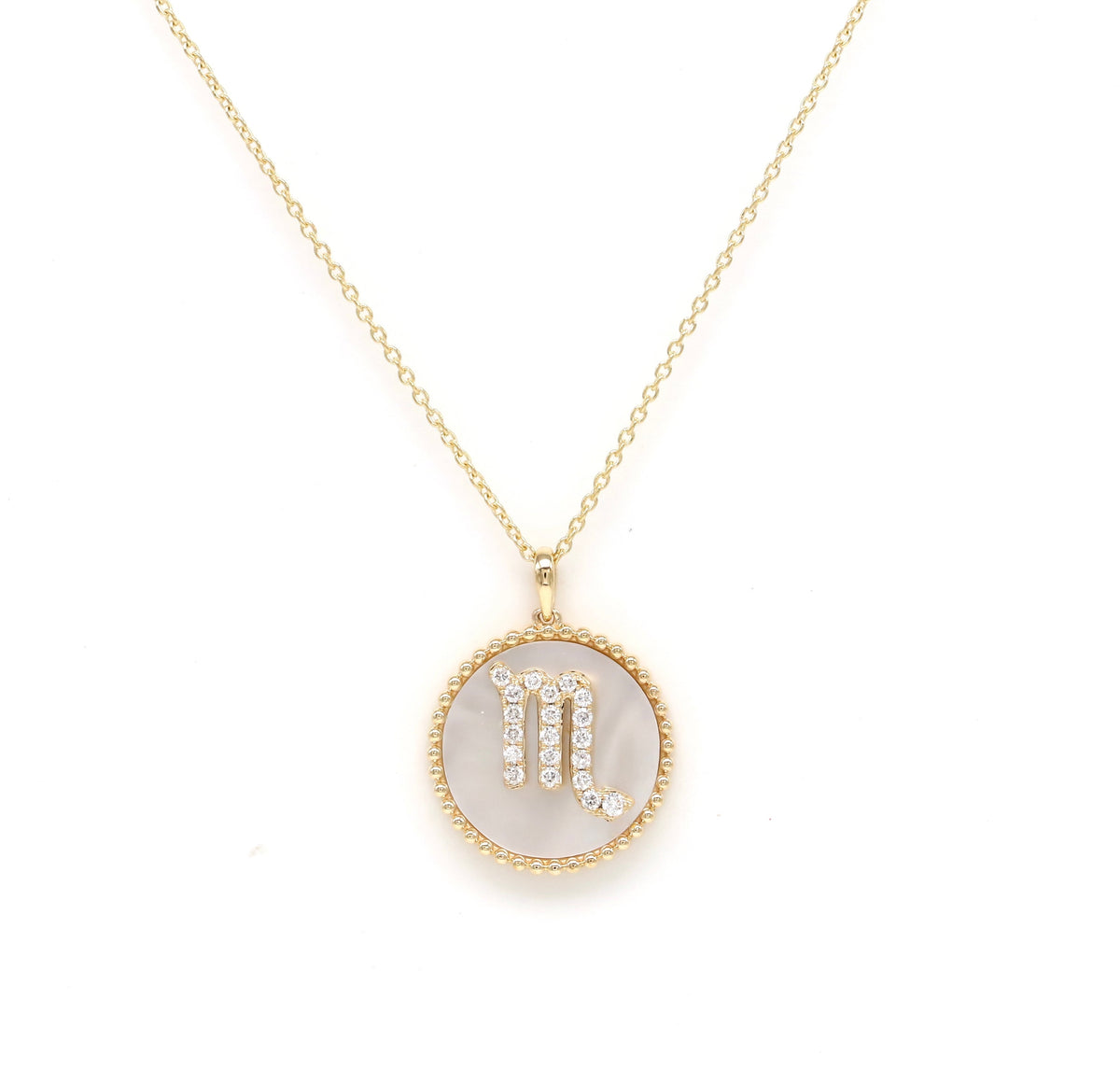 14K Gold White Mother of Pearl & Diamond Scorpio Zodiac Medallion Medallion ALP-227Y-SCO.WM  - Abtin & Co.