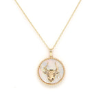 14K Gold White Mother of Pearl & Diamond Taurus Horoscope Medallion Medallion ALP-226Y-TAU.WM  - Abtin & Co.