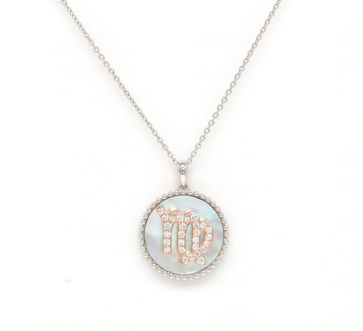 14K Gold White Mother of pearl & Diamond Virgo Zodiac Medallion Medallion ALP-227Y-VIR.WM  - Abtin & Co.