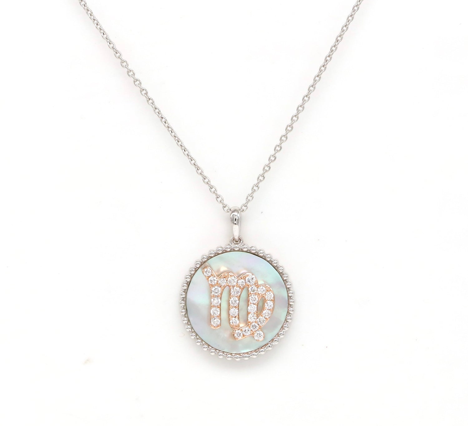14K Gold White Mother of pearl & Diamond Virgo Zodiac Medallion Medallion ALP-227Y-VIR.WM  - Abtin & Co.