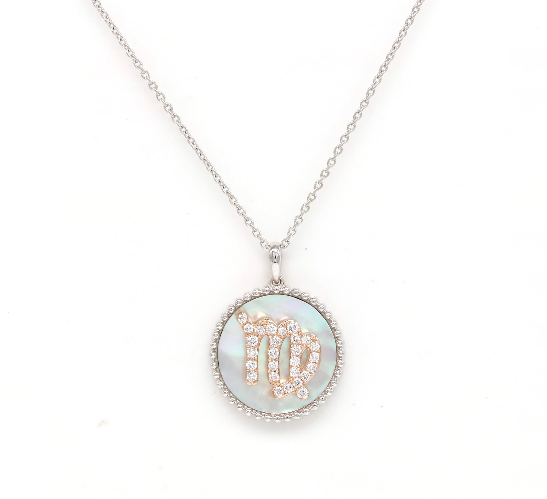 14K Gold White Mother of pearl & Diamond Virgo Zodiac Medallion Medallion ALP-227Y-VIR.WM  - Abtin & Co.
