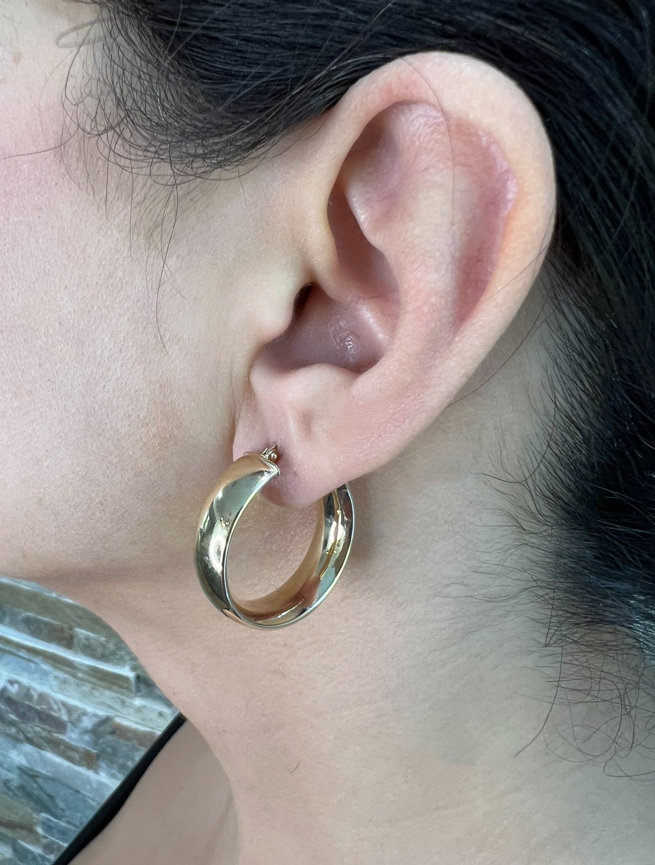 14K Gold Wide Dome Hoop Earrings Earring ABGE-119-G  - Abtin & Co.
