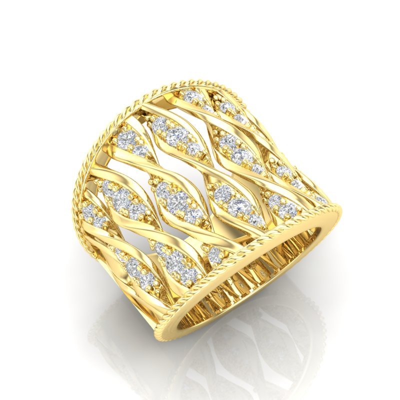 14K Gold Wide Double Helix Spiral Diamond Ring Ring ABB-598-D  - Abtin & Co.