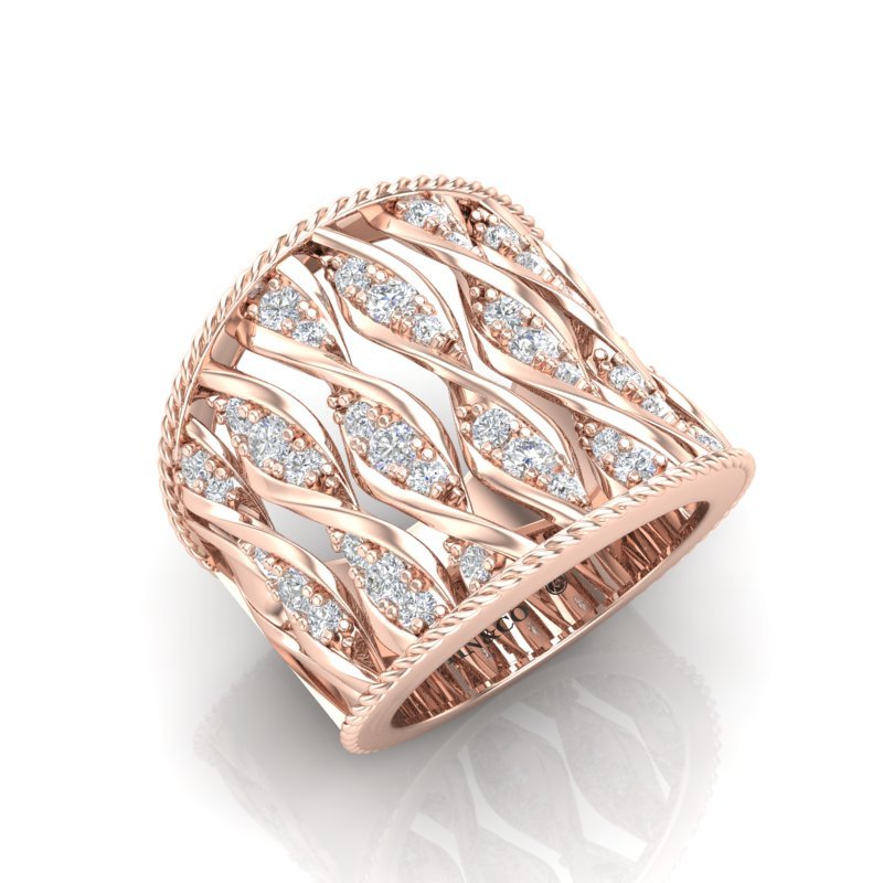 14K Gold Wide Double Helix Spiral Diamond Ring Ring ABB-598-D  - Abtin & Co.