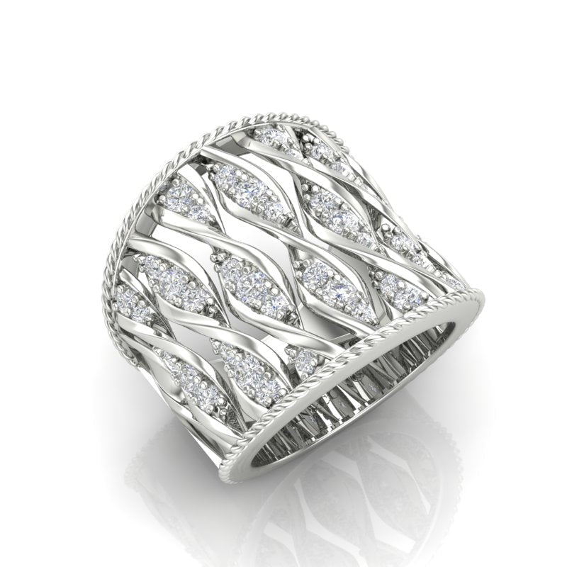 14K Gold Wide Double Helix Spiral Diamond Ring Ring ABB-598-D  - Abtin & Co.