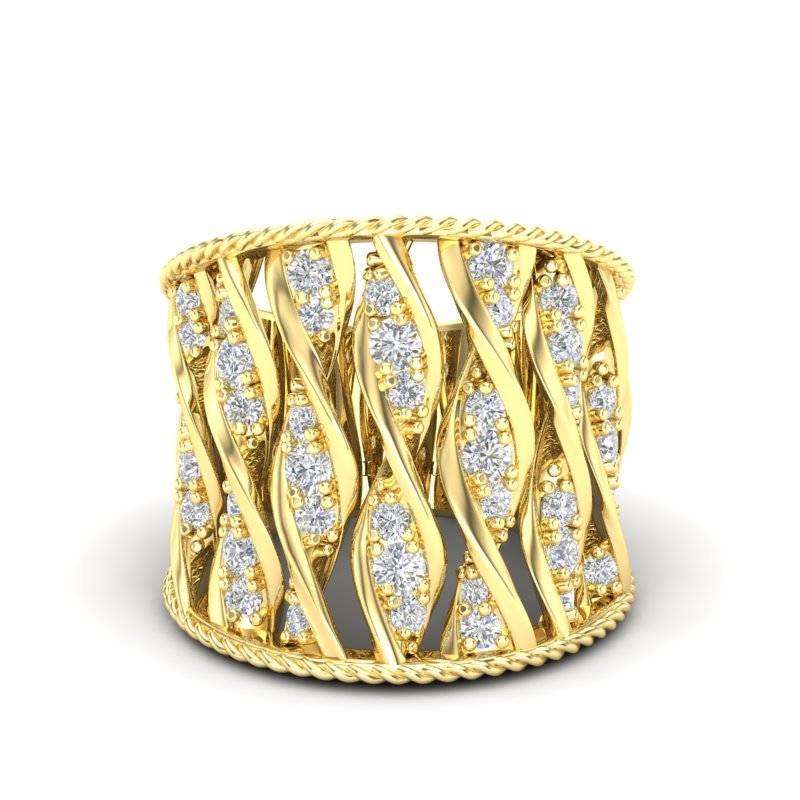 14K Gold Wide Double Helix Spiral Diamond Ring Ring ABB-598-D  - Abtin & Co.