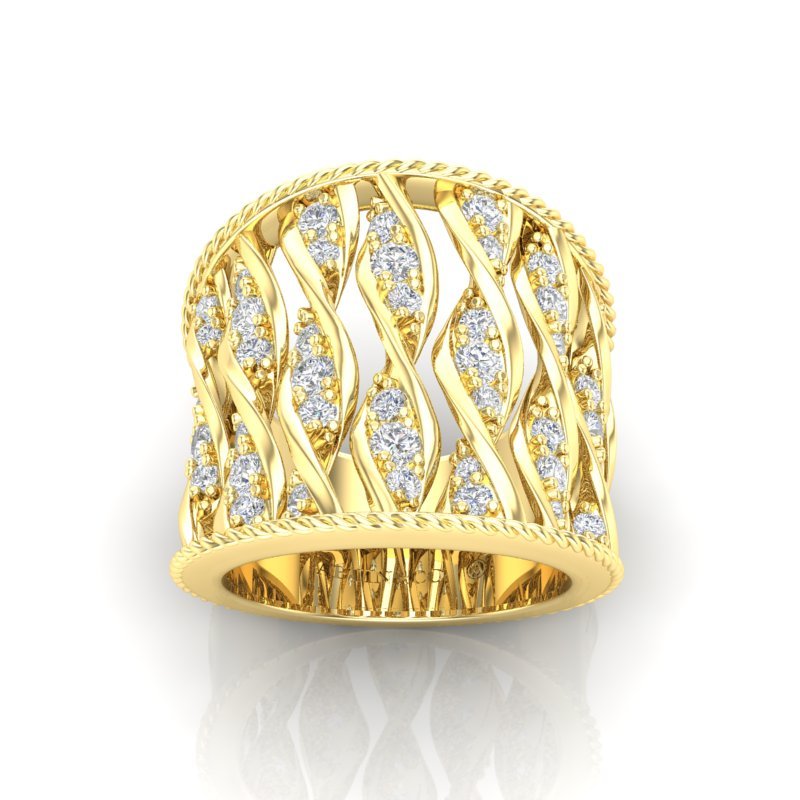 14K Gold Wide Double Helix Spiral Diamond Ring Ring ABB-598-D  - Abtin & Co.