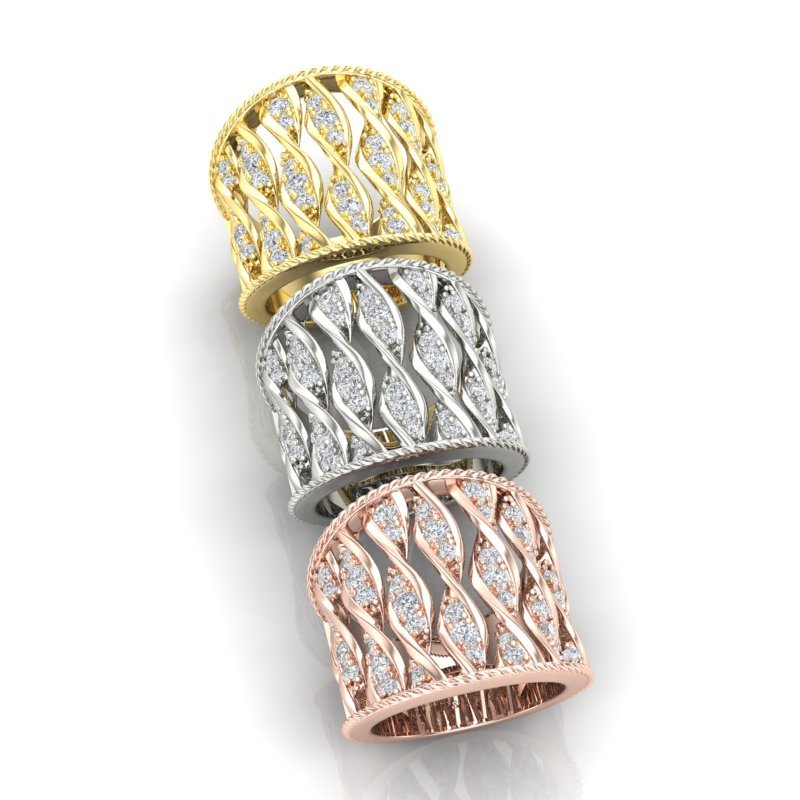 14K Gold Wide Double Helix Spiral Diamond Ring Ring ABB-598-D  - Abtin & Co.