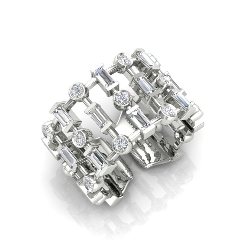 14K Gold Wide Lace Baguette and Bezel Open Cigar Diamond Ring Band Ring ABB-617.1-D-1  - Abtin & Co.
