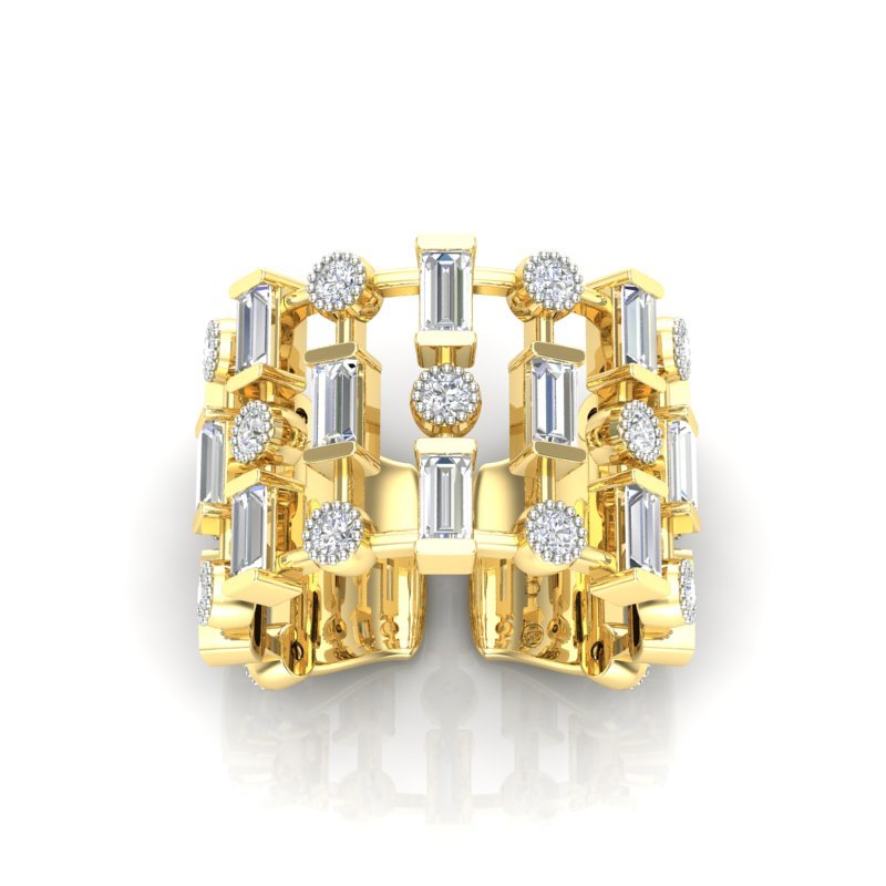 14K Gold Wide Lace Baguette and Bezel Open Cigar Diamond Ring Band Ring ABB-617.1-D-1  - Abtin & Co.
