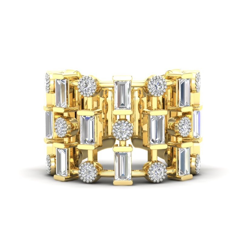 14K Gold Wide Lace Baguette and Bezel Open Cigar Diamond Ring Band Ring ABB-617.1-D-1  - Abtin & Co.