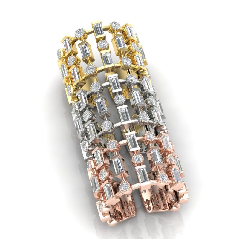 14K Gold Wide Lace Baguette and Bezel Open Cigar Diamond Ring Band Ring ABB-617.1-D-1  - Abtin & Co.