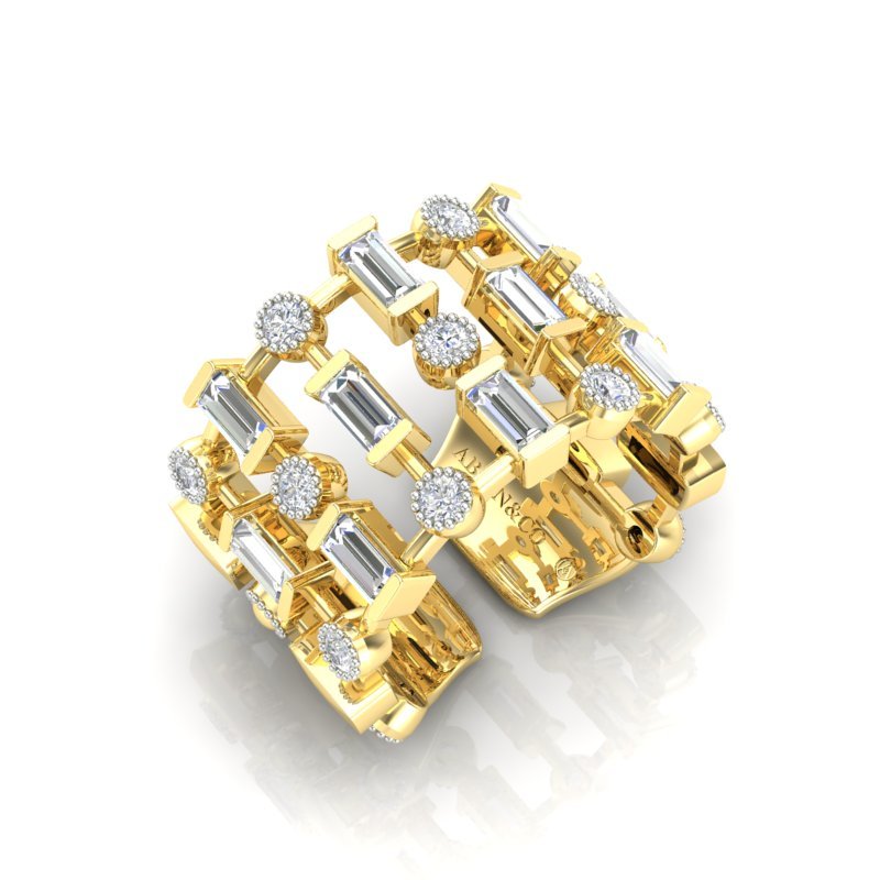 14K Gold Wide Lace Baguette and Bezel Open Cigar Diamond Ring Band Ring ABB-617.1-D-1  - Abtin & Co.