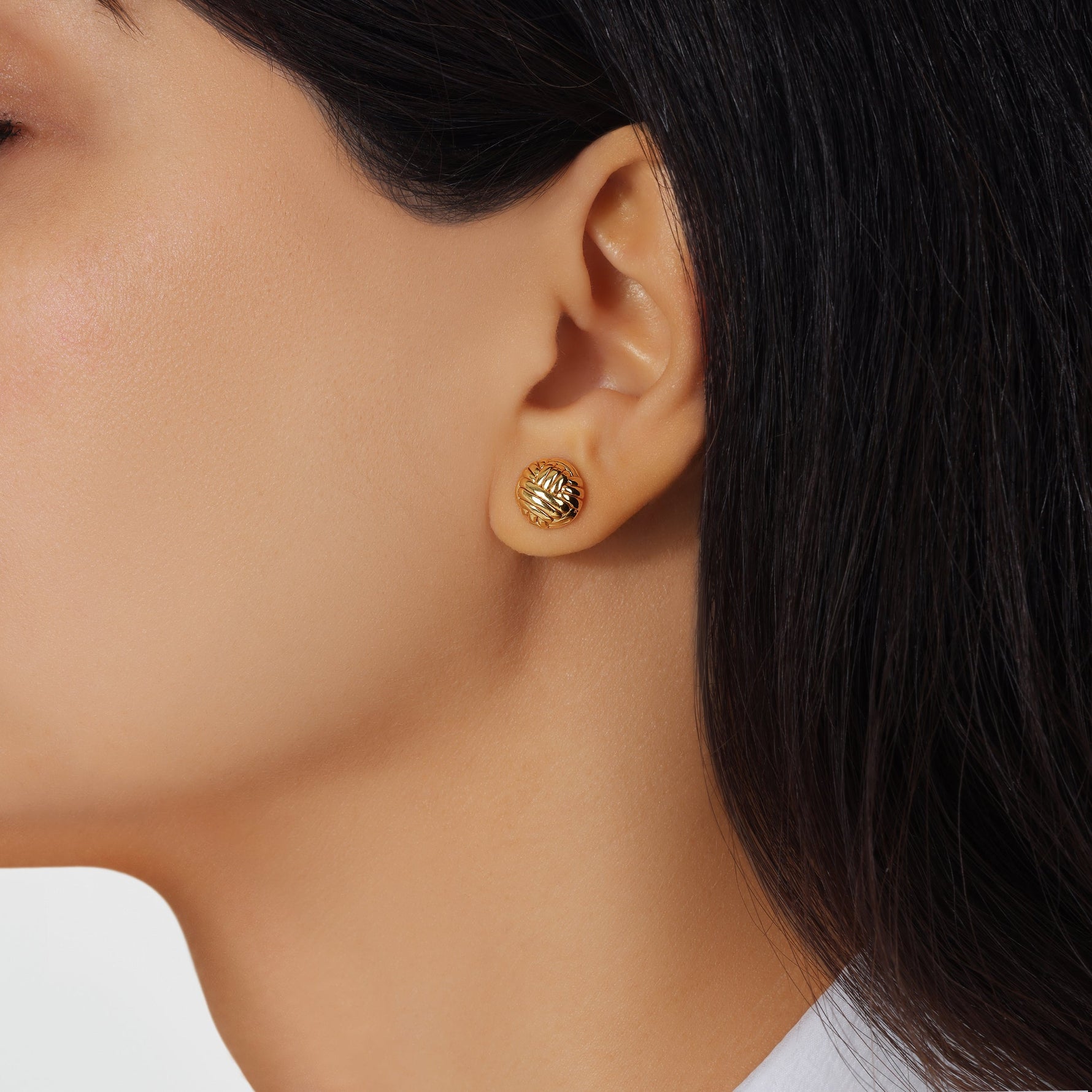 14K Gold Woven Dome Ball Stud Earrings Earring   - Abtin & Co.