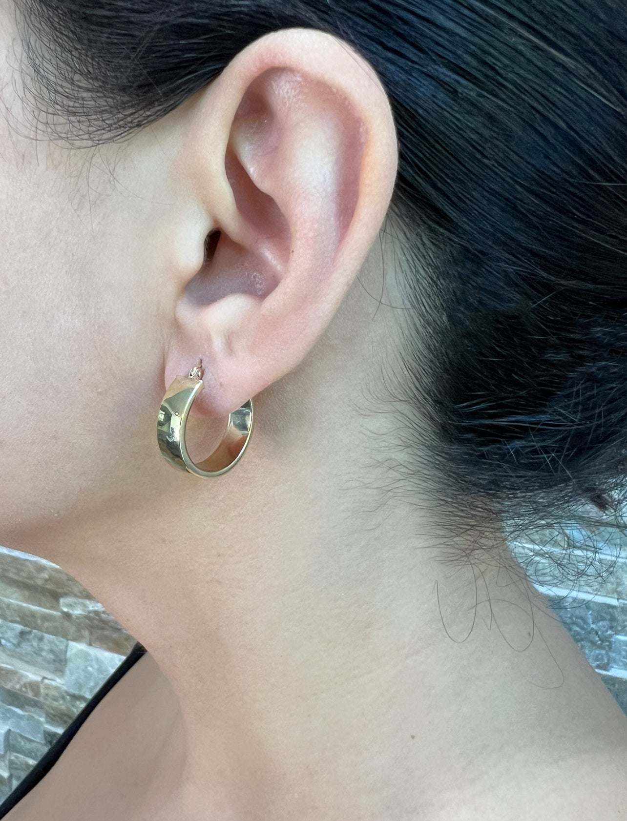14K Gold Yellow Wide Hoop Earrings Earring ABGE-109-G  - Abtin & Co.