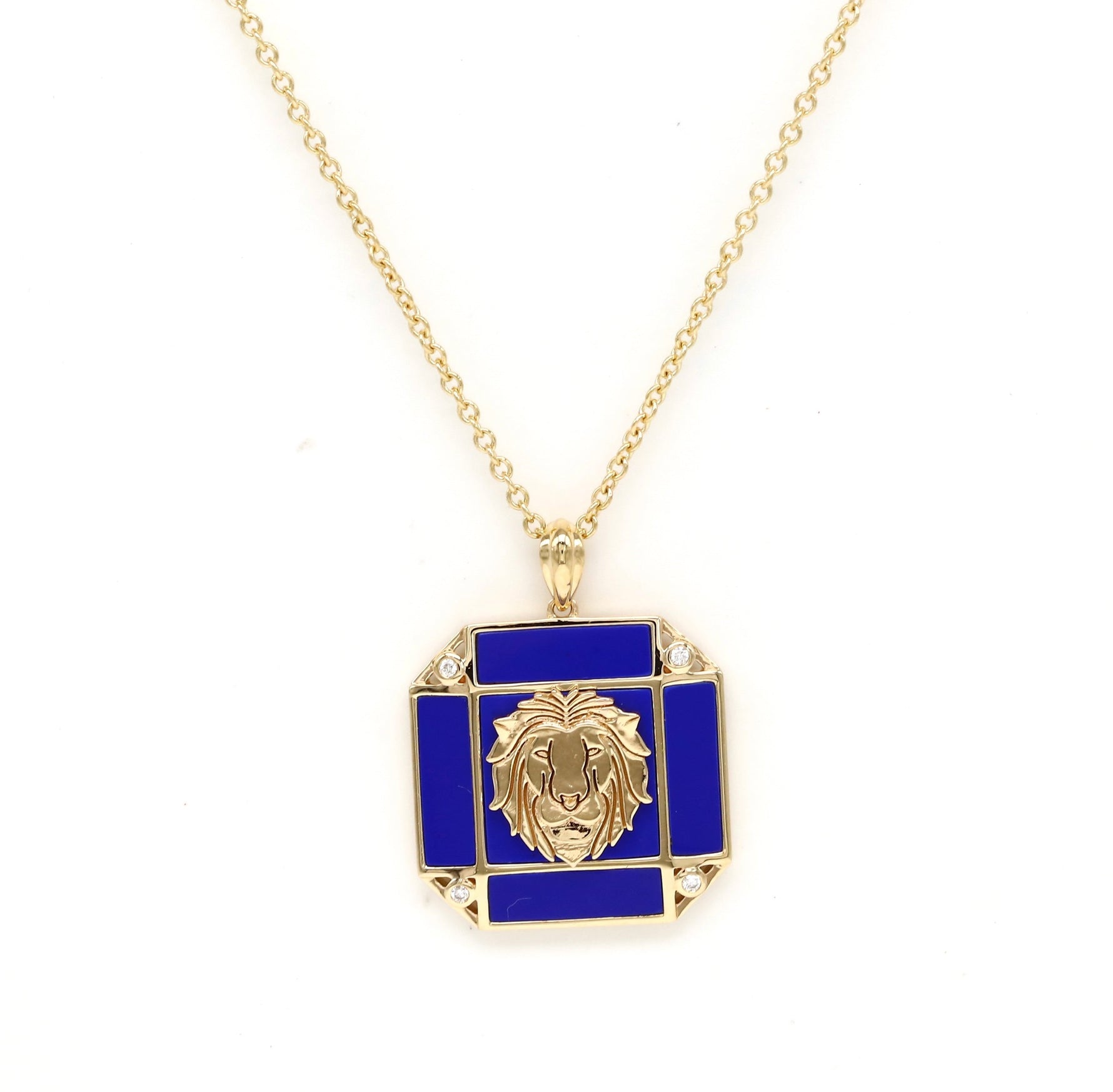 14K Lapis & Diamond Leo Horoscope Square Pendant Necklace Pendant ALP-226Y-LEO.LP  - Abtin & Co.