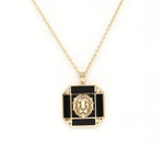 14K Onyx & Diamond Leo Horoscope Square Pendant Necklace Pendant   - Abtin & Co.