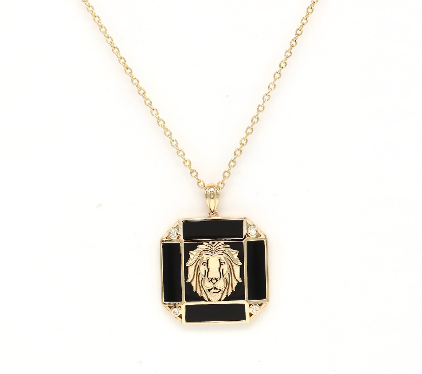 14K Onyx & Diamond Leo Horoscope Square Pendant Necklace Pendant   - Abtin & Co.