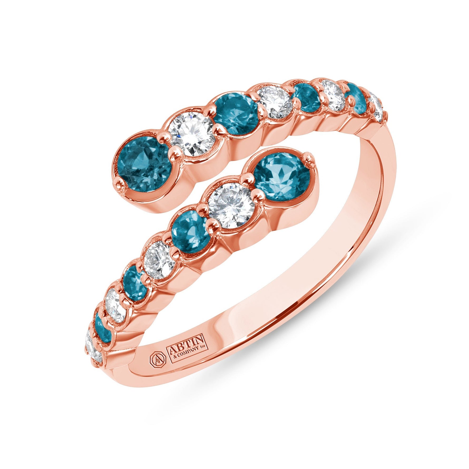 14K Rose Gold Alternate Diamond & London Blue Topaz Bezel Bypass Ring Band Ring ABB-619V1R-LBD-1  - Abtin & Co.