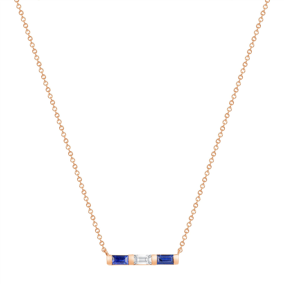 14K Rose Gold Baguette Blue Sapphire & Diamond Bar Pendant Pendant ABP-193.2V1R-BSD  - Abtin & Co.