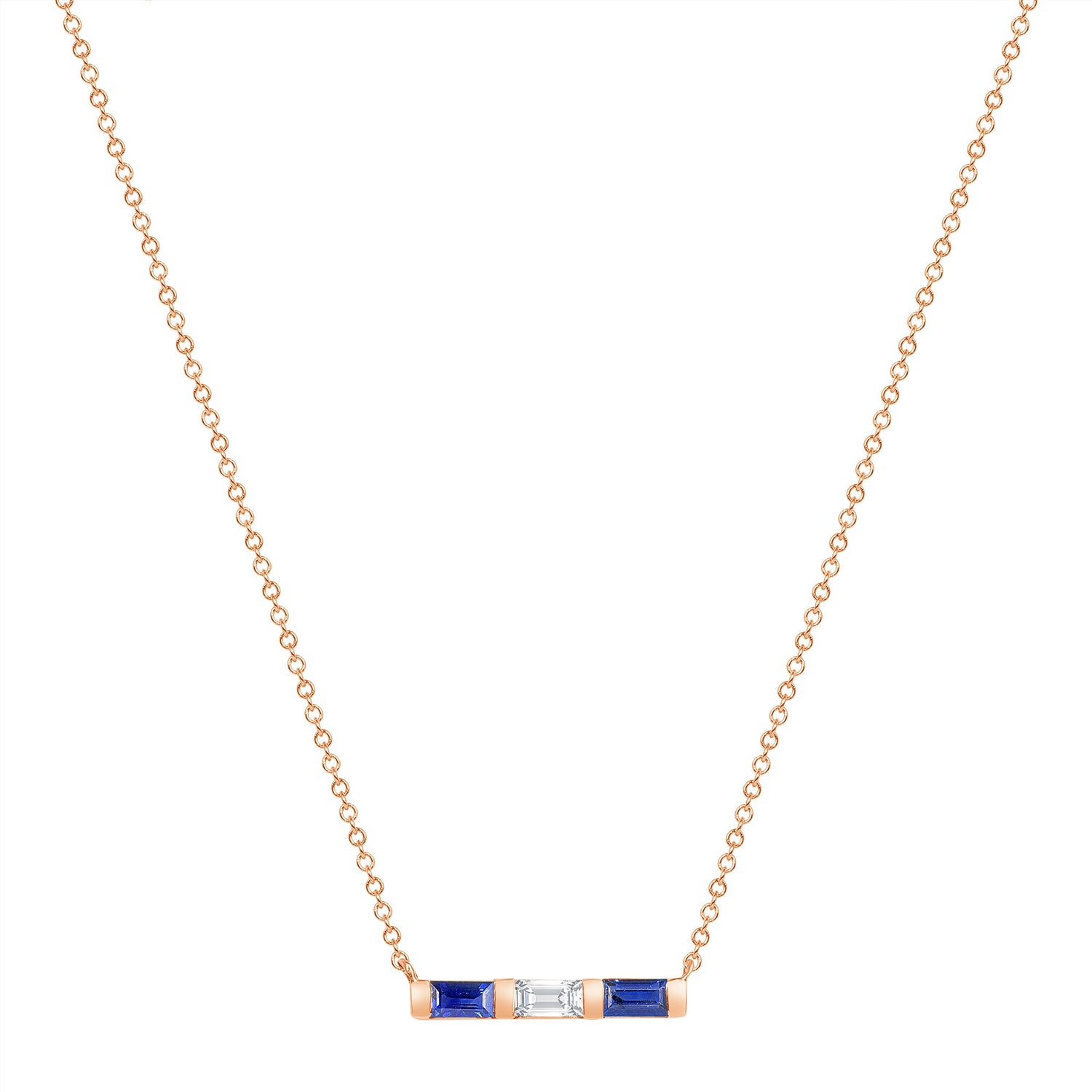 14K Rose Gold Baguette Blue Sapphire & Diamond Bar Pendant Pendant ABP-193.2V1R-BSD  - Abtin & Co.