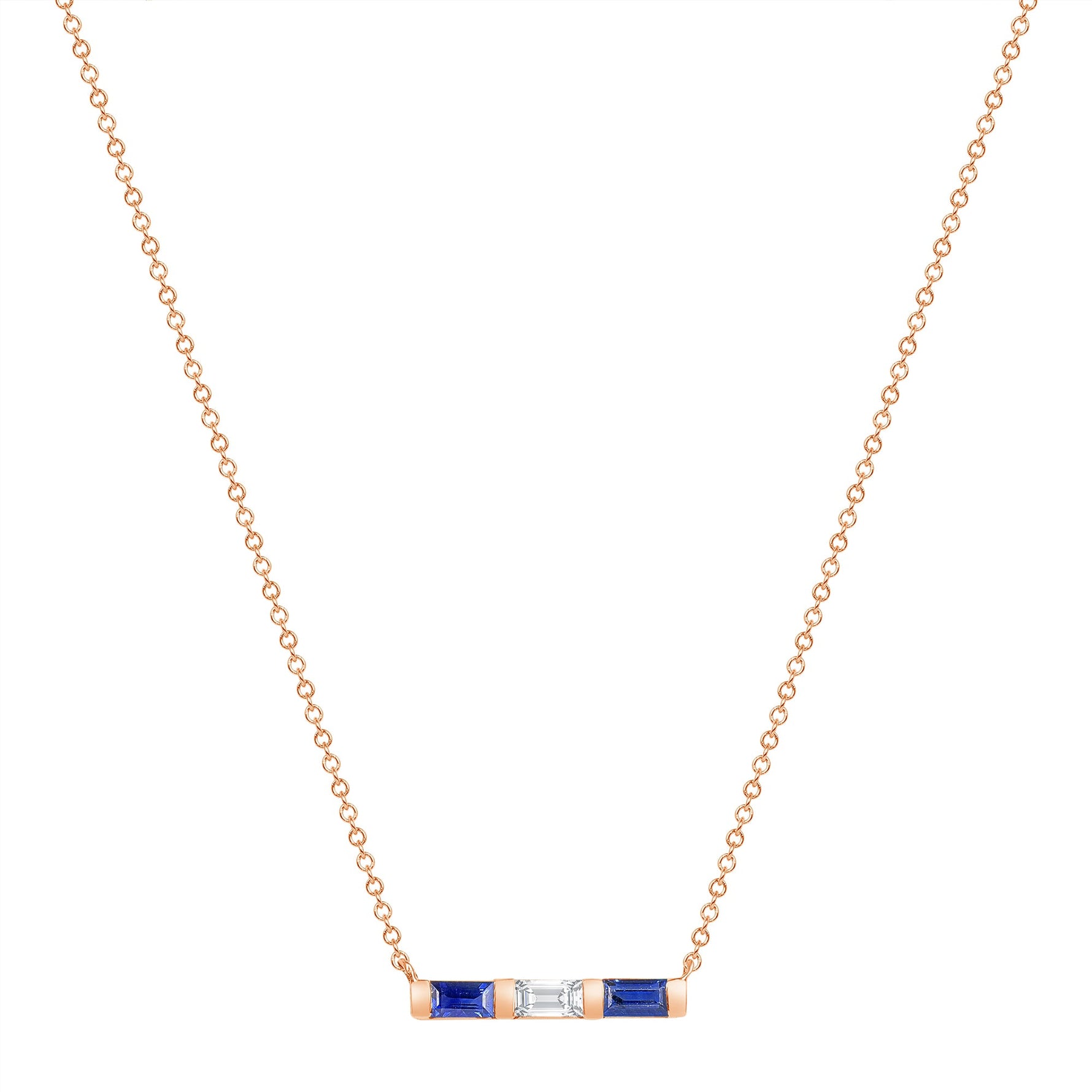 14K Rose Gold Baguette Blue Sapphire & Diamond Bar Pendant Pendant ABP-193.2V1R-BSD  - Abtin & Co.