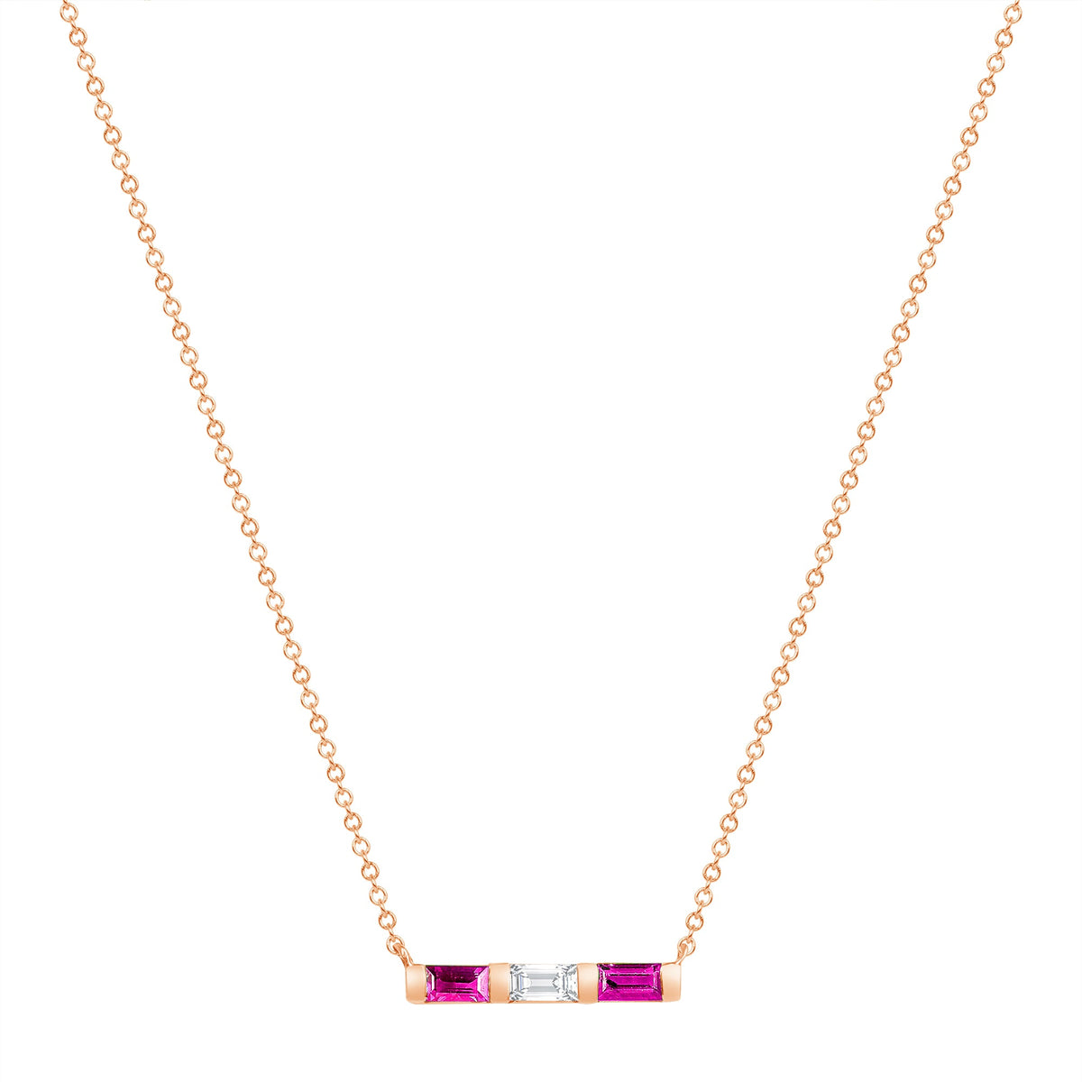 14K Rose Gold Baguette Pink Sapphire And Diamond Bar Pendant Pendant ABP-193.2V1R-PSD  - Abtin & Co.