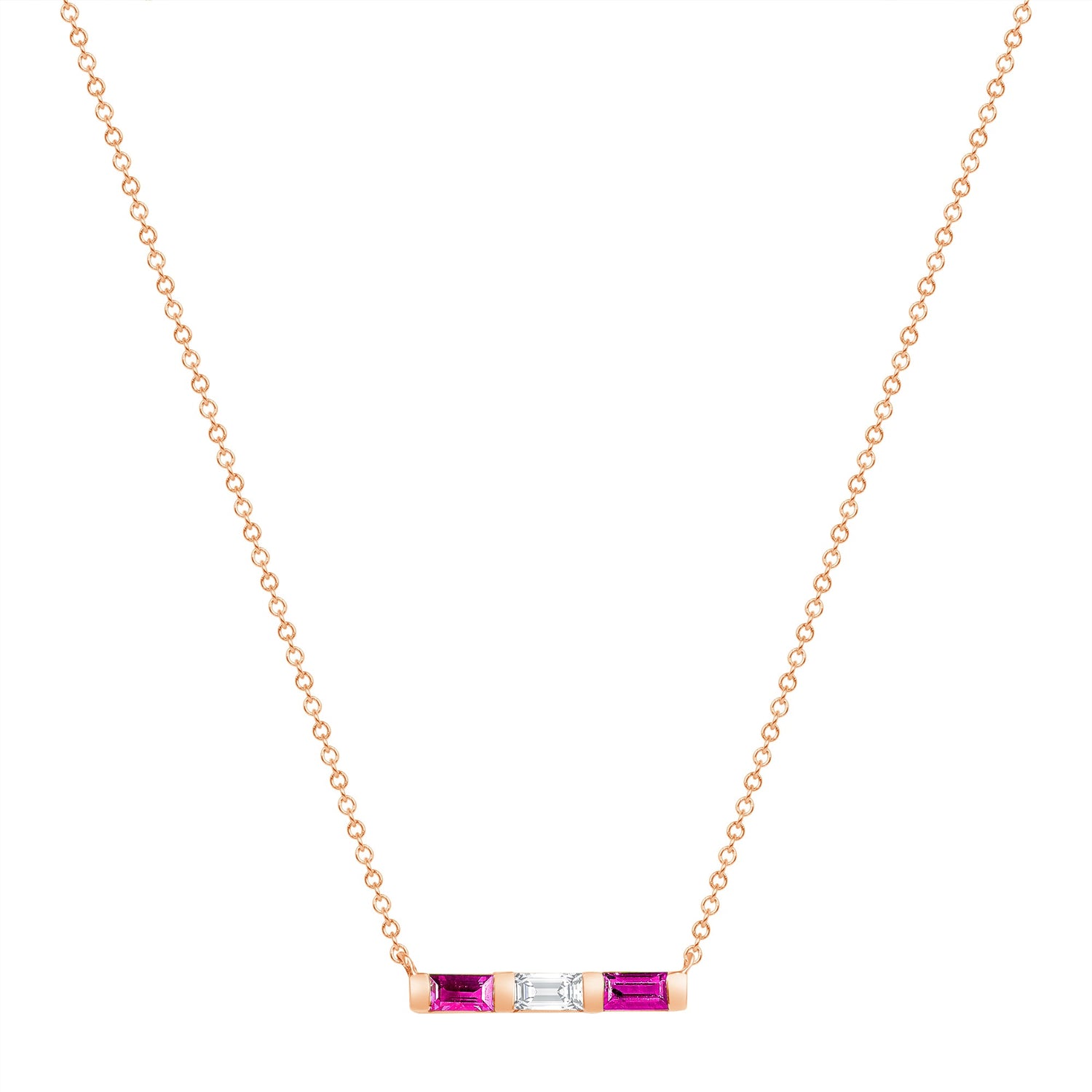 14K Rose Gold Baguette Pink Sapphire And Diamond Bar Pendant Pendant ABP-193.2V1R-PSD  - Abtin & Co.