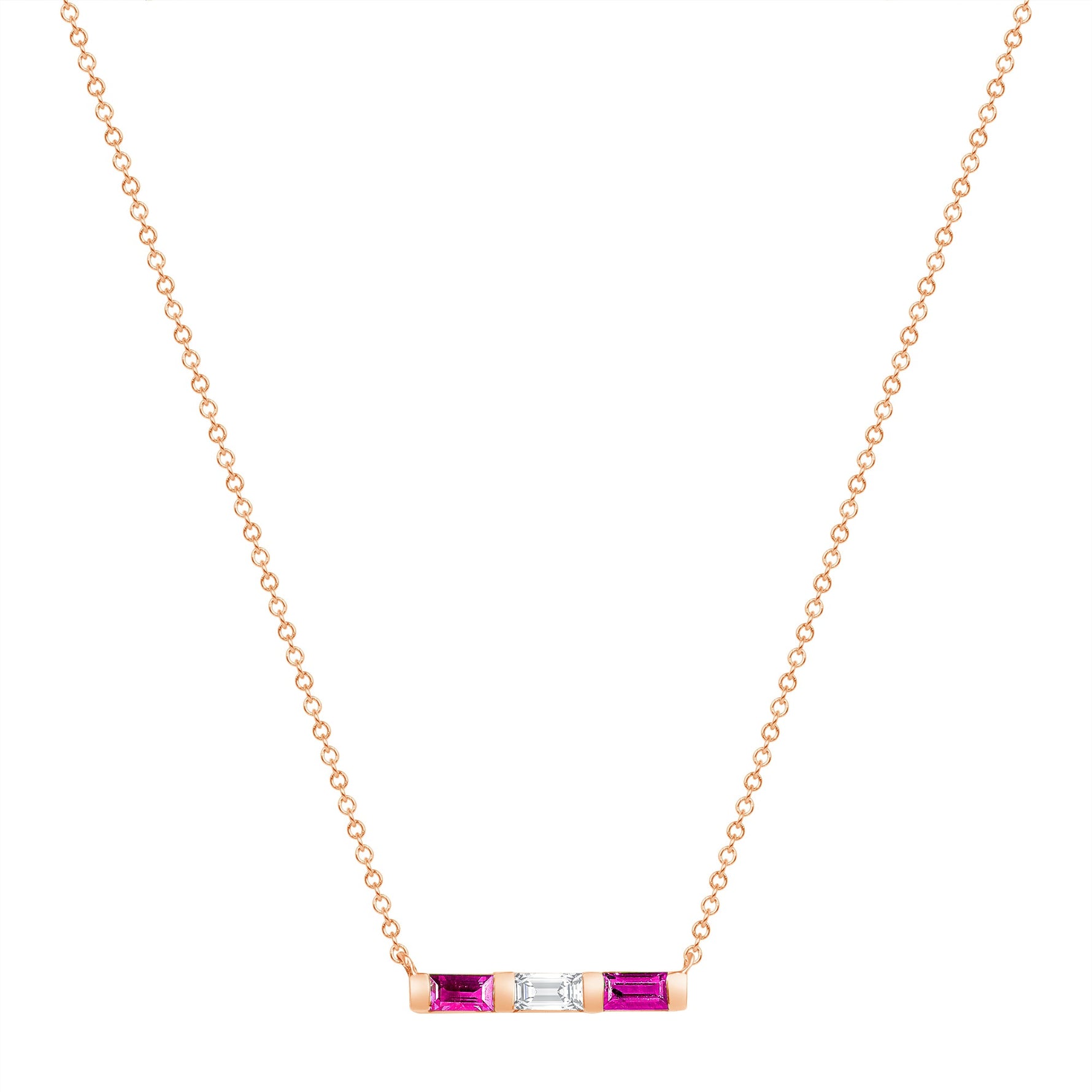 14K Rose Gold Baguette Pink Sapphire And Diamond Bar Pendant Pendant ABP-193.2V1R-PSD  - Abtin & Co.