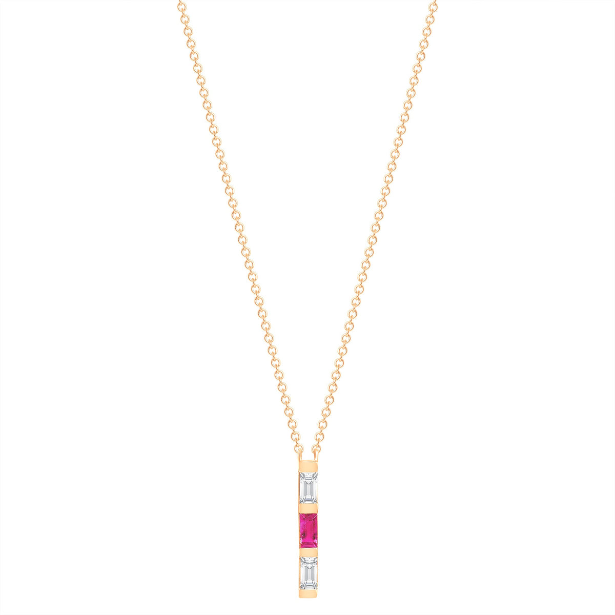 14K Rose Gold Baguette Pink Sapphire And Diamond Vertical Bar Pendant Pendant   - Abtin & Co.