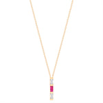 14K Rose Gold Baguette Pink Sapphire And Diamond Vertical Bar Pendant Pendant   - Abtin & Co.
