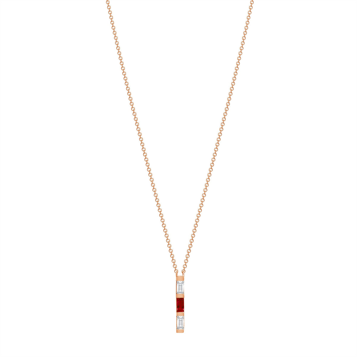14K Rose Gold Baguette Ruby & Diamond Vertical Bar Pendant Pendant ABP-193.1V1R-RUD  - Abtin & Co.