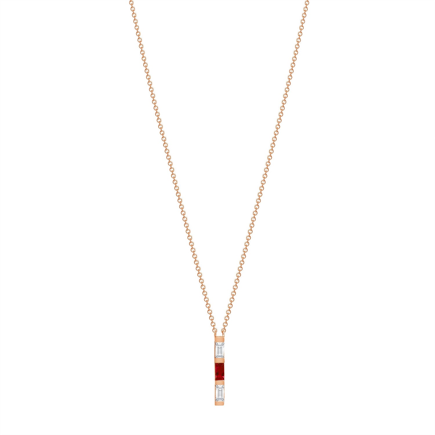 14K Rose Gold Baguette Ruby & Diamond Vertical Bar Pendant Pendant ABP-193.1V1R-RUD  - Abtin & Co.